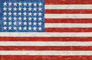 Encaustic on silk flag canvas artwork by Jasper Johns