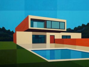 Cantilever Pool House oil painting by Andy Burgess